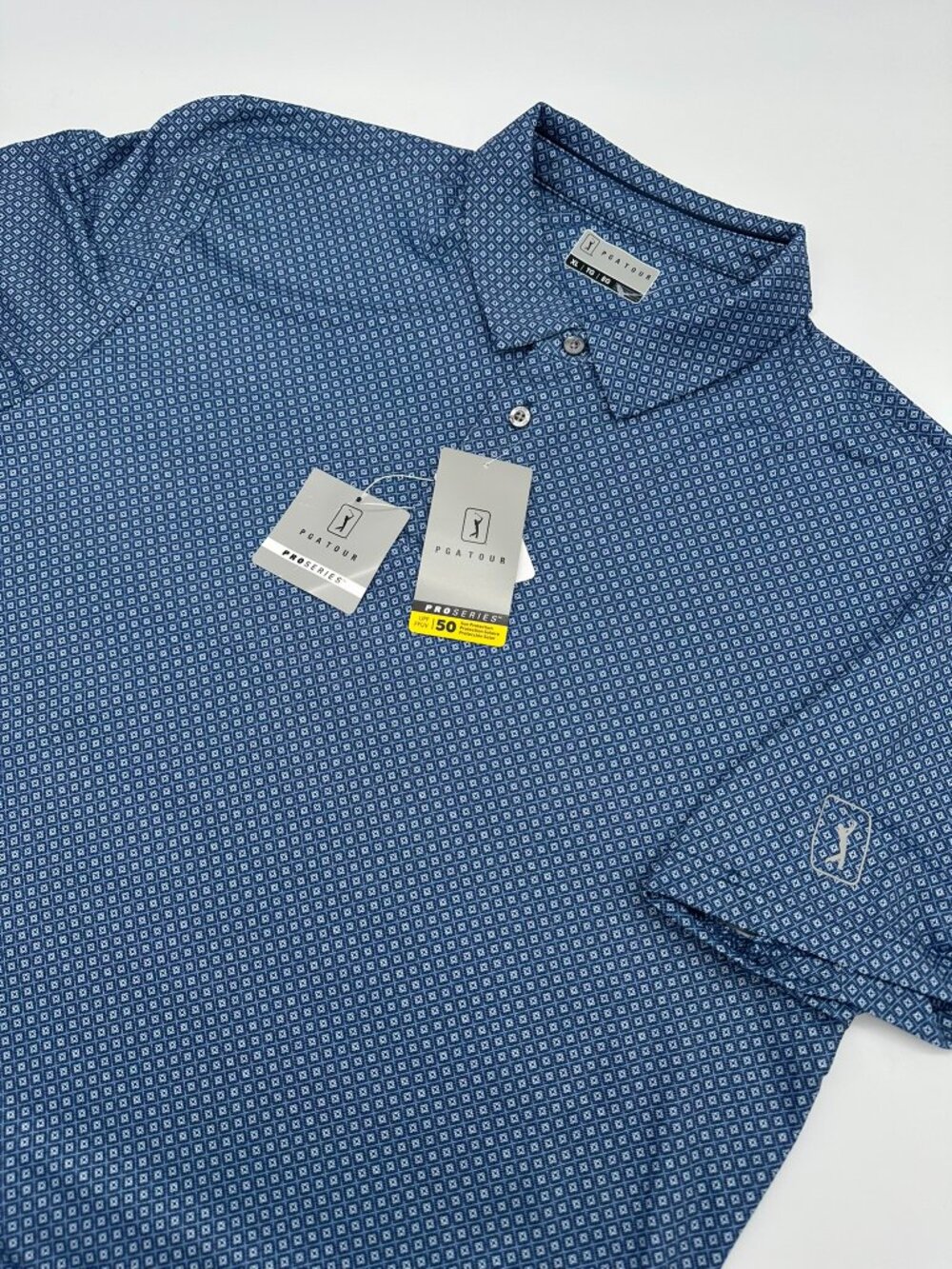 PGA TOUR Men's Pro Series Geometric Print Golf Polo Shirt Size XL Peacoat Blue